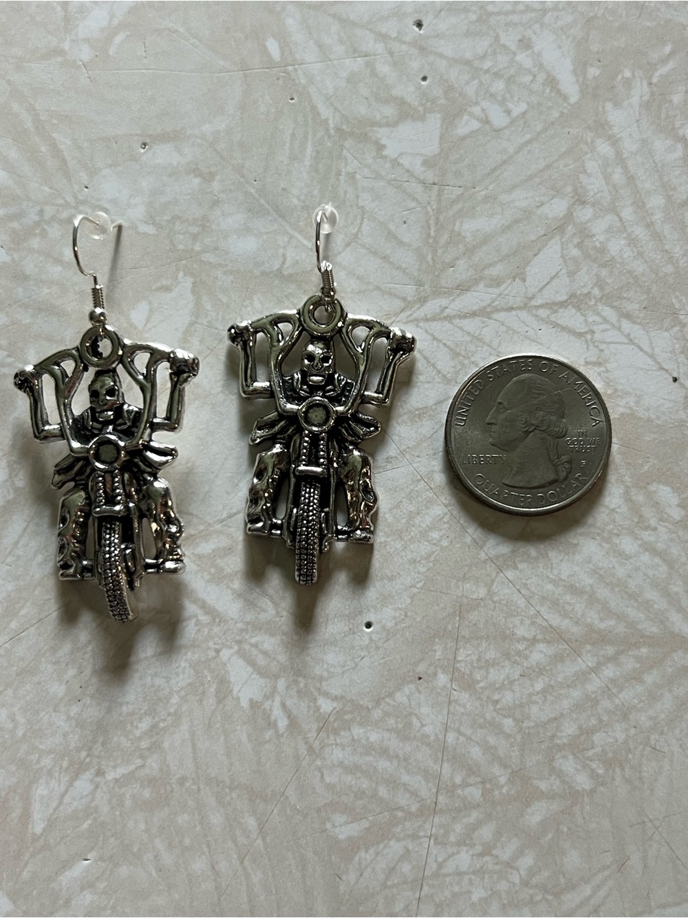 Silver Skeleton Biker Dangle Earrings - Women Jewelry E169